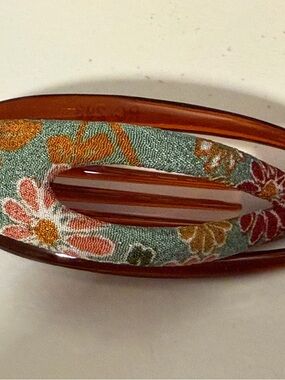 Floral Fabric Inlay Amber Hair Clip - Women Accessories